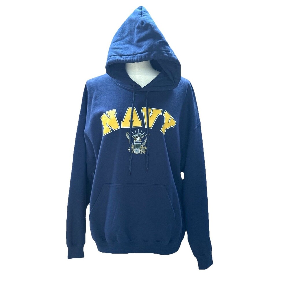 NAVY blue Sport GILDAN Heavy Blend Hoodie Sweatshirt men's Large Vintage, 90’s.
